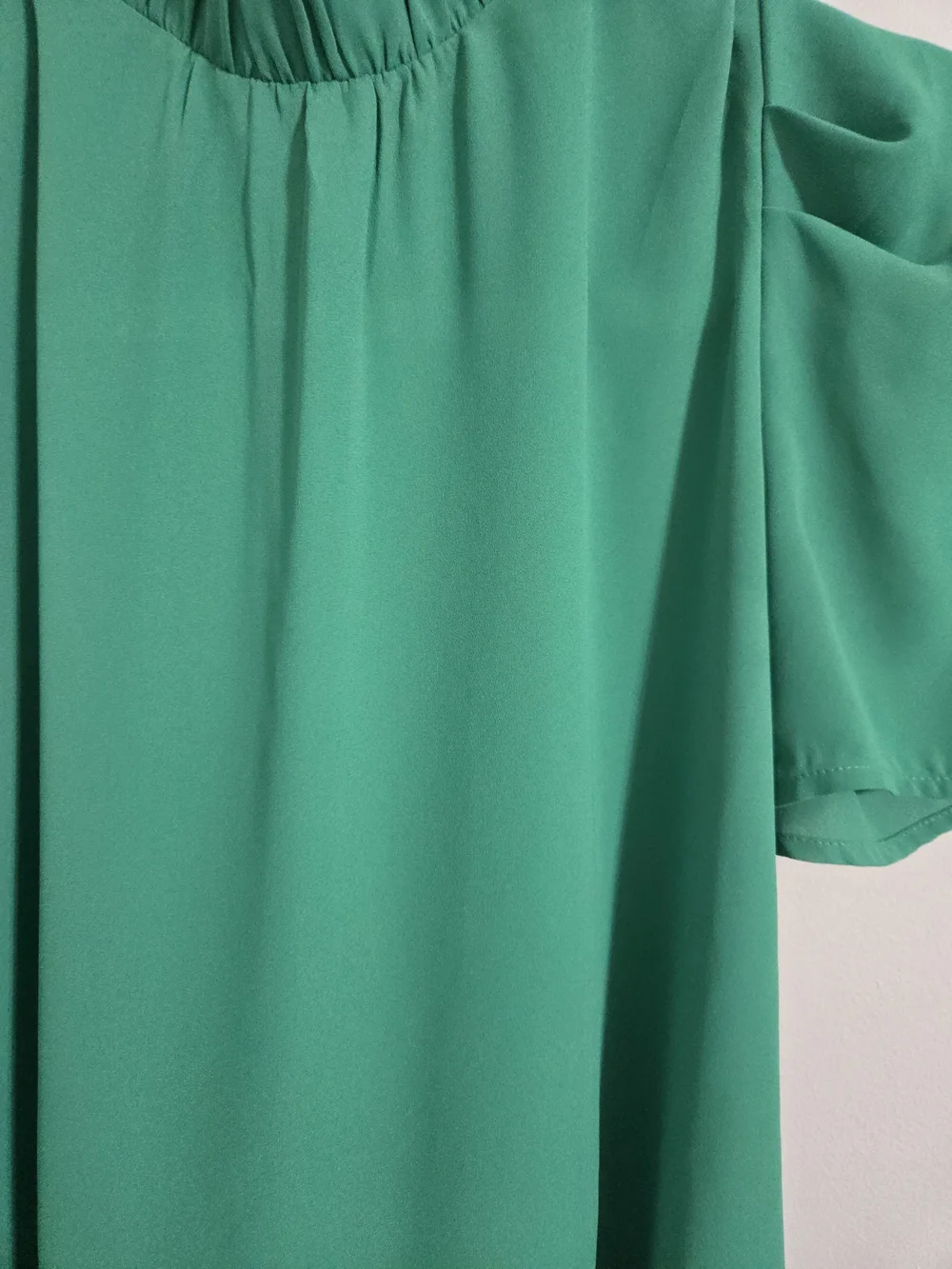 LOFT Emerald Green Puff-Sleeve Mock Neck Blouse